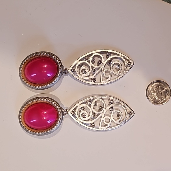 Jewelry - Barbie pink and silvertone clip earrings with rhinestones